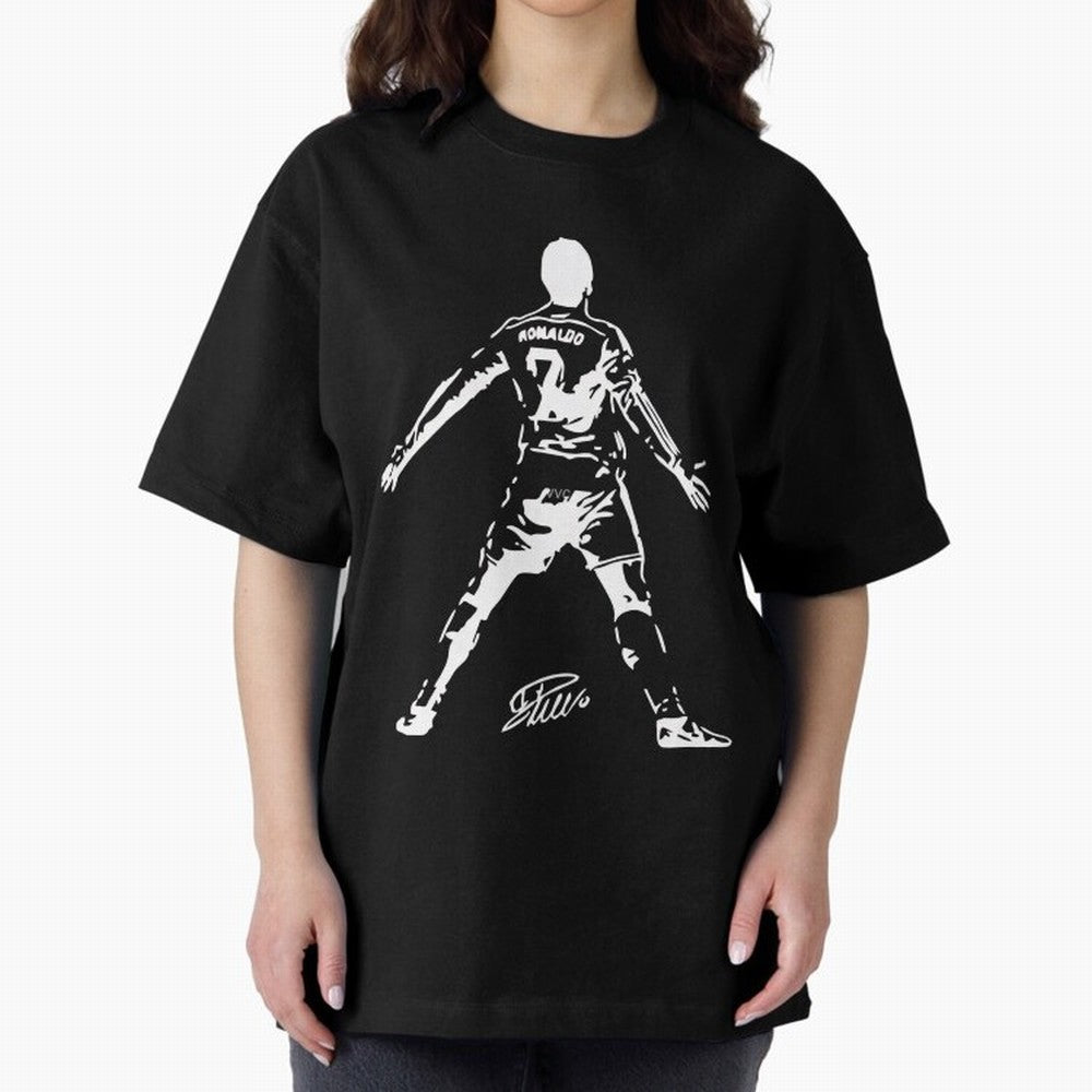 Retro Football Player Celebration Silhouette Artwork For Men And Gift For Soccer Fans Oversized T-Shirt Treasure FIFA World Cup 2026 USA Canada Mexico Spirit, Driven by Portugal, Spain and Germany, Messi and Cristiano Ronaldo, Goal Celebration