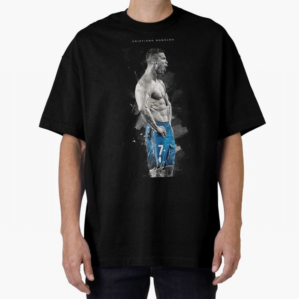 Abstract Football Player Celebration Artwork For Men And Gift For Soccer Fans Oversized T-Shirt Honor Champions and Dreams in FIFA World Cup 2026 USA Canada Mexico Connected to Messi and Cristiano Ronaldo, Argentina and Brazil Energy, Championship