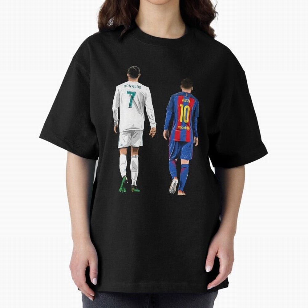 Cristiano Ronaldo & Messi vector Oversized T-Shirt Cheer for Global Football Passion for FIFA World Cup 2026, Centered on Neymar, Haaland and Cristiano Ronaldo, Argentina and Brazil, Match Day Excitement, Supporter Culture, Golden Goals and Global