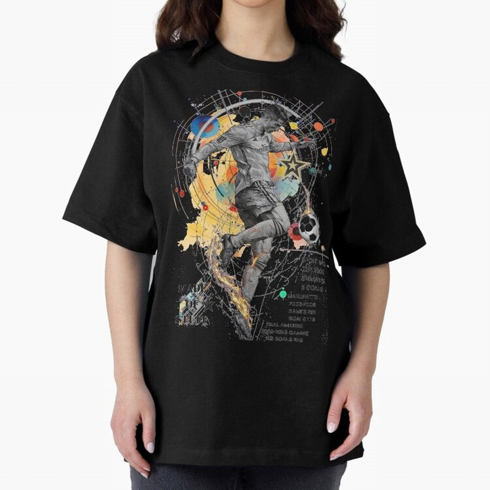 Cristiano Ronaldo Football Playmaker Oversized T-Shirt Carry the Dream of FIFA World Cup 2026 USA Canada Mexico for Fans of Haaland and Germany, Bringing Vintage Soccer Flavor, Modern Football Stars, National Flags and Final Night Emotion; Perfect