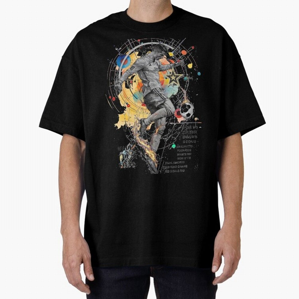 Cristiano Ronaldo Football Playmaker Oversized T-Shirt Carry the Dream of FIFA World Cup 2026 USA Canada Mexico for Fans of Haaland and Germany, Bringing Vintage Soccer Flavor, Modern Football Stars, National Flags and Final Night Emotion; Perfect