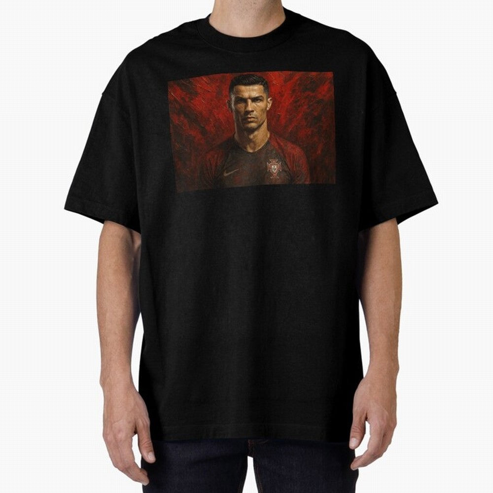 Cristiano Ronaldo Portrait Oversized T-Shirt Bring Home Global Football Passion for FIFA World Cup 2026 Group Stage, Built around Messi and Cristiano Ronaldo, Portugal, Football Festival Excitement, Trophy Ambitions, Country Rivalries and Star