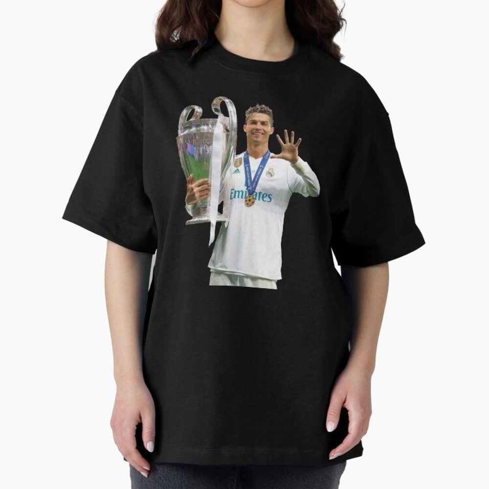 Cristiano Ronaldo with the cup Oversized T-Shirt Represent FIFA World Cup 2026 USA Canada Mexico with Cristiano Ronaldo, Germany Energy, Football Festival Excitement, Trophy Ambitions, Country Rivalries and Star Player Buzz; Perfect for Supporters