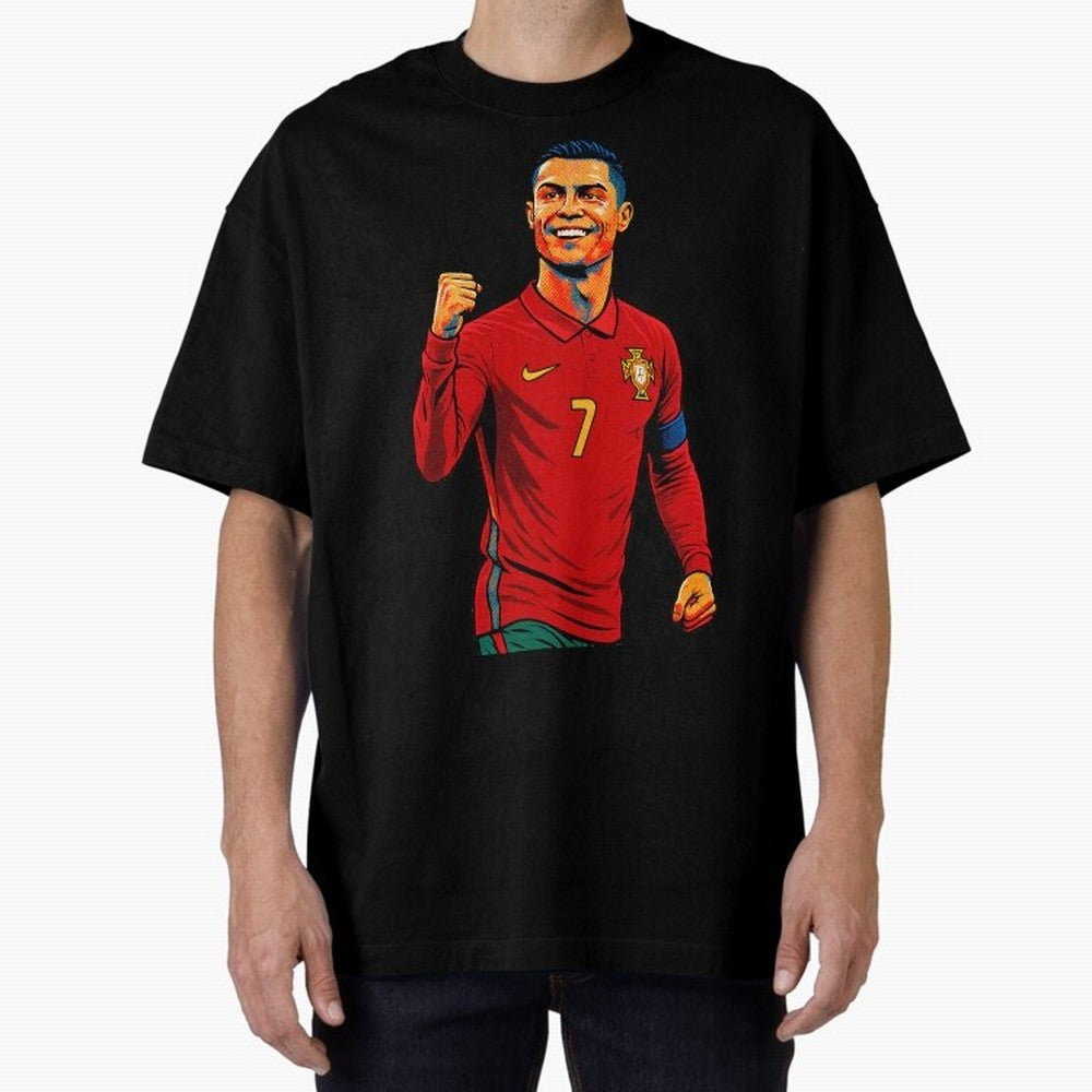 Cristiano Ronaldo Goal Pop Art Oversized T-Shirt Enjoy FIFA World Cup 2026 Spirit, Celebrating Spain, CR7 and Messi, Soccer Culture, Superstar Moments, National Team Dreams and Competitive Fire; Perfect for People Who Love Argentina, Brazil,