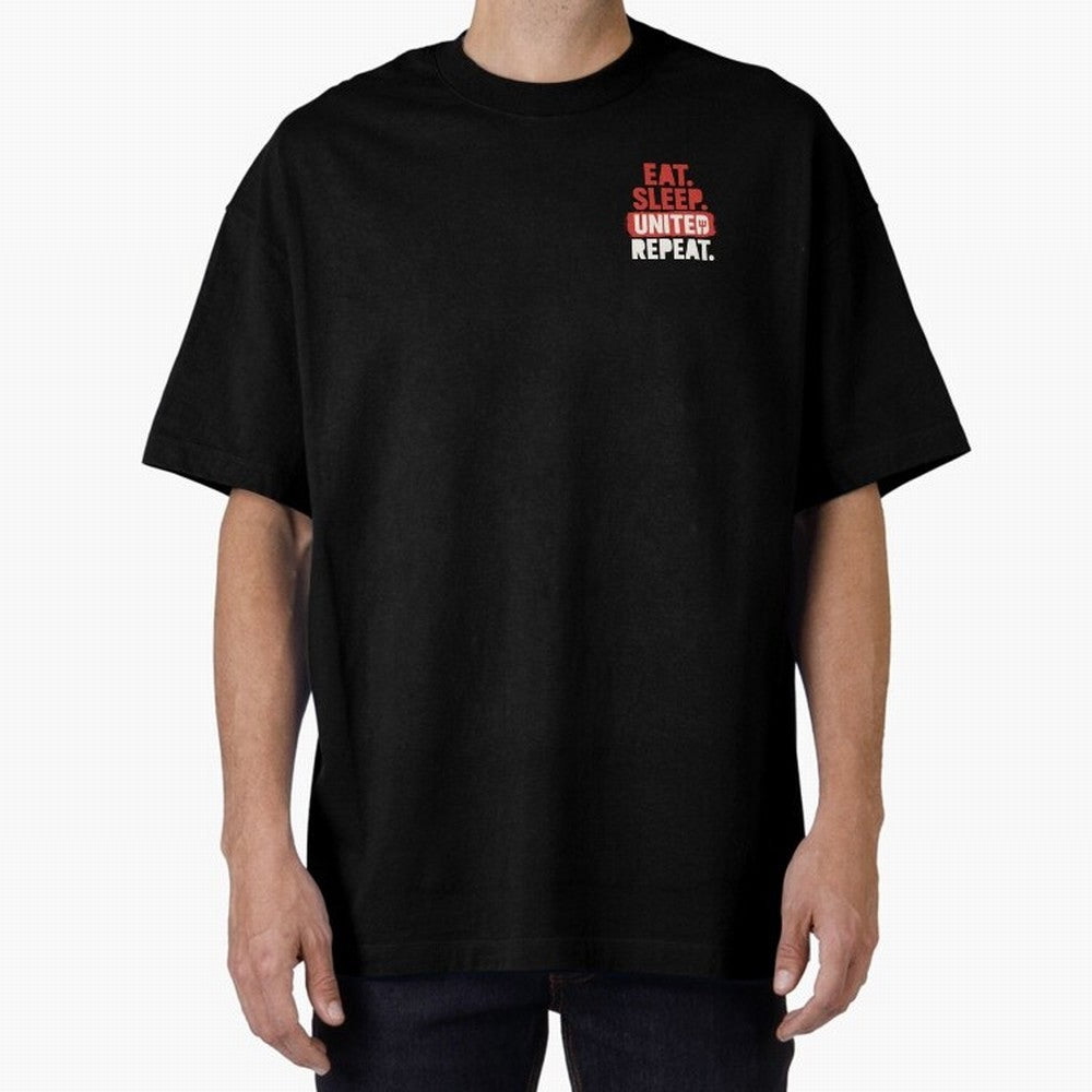 Eat Sleep United Repeat Oversized T-Shirt Show Match Day Excitement for FIFA World Cup 2026 Centered on Messi and Cristiano Ronaldo, France and Portugal Energy, Sports Nostalgia, International Competition, Famous Players and Unforgettable