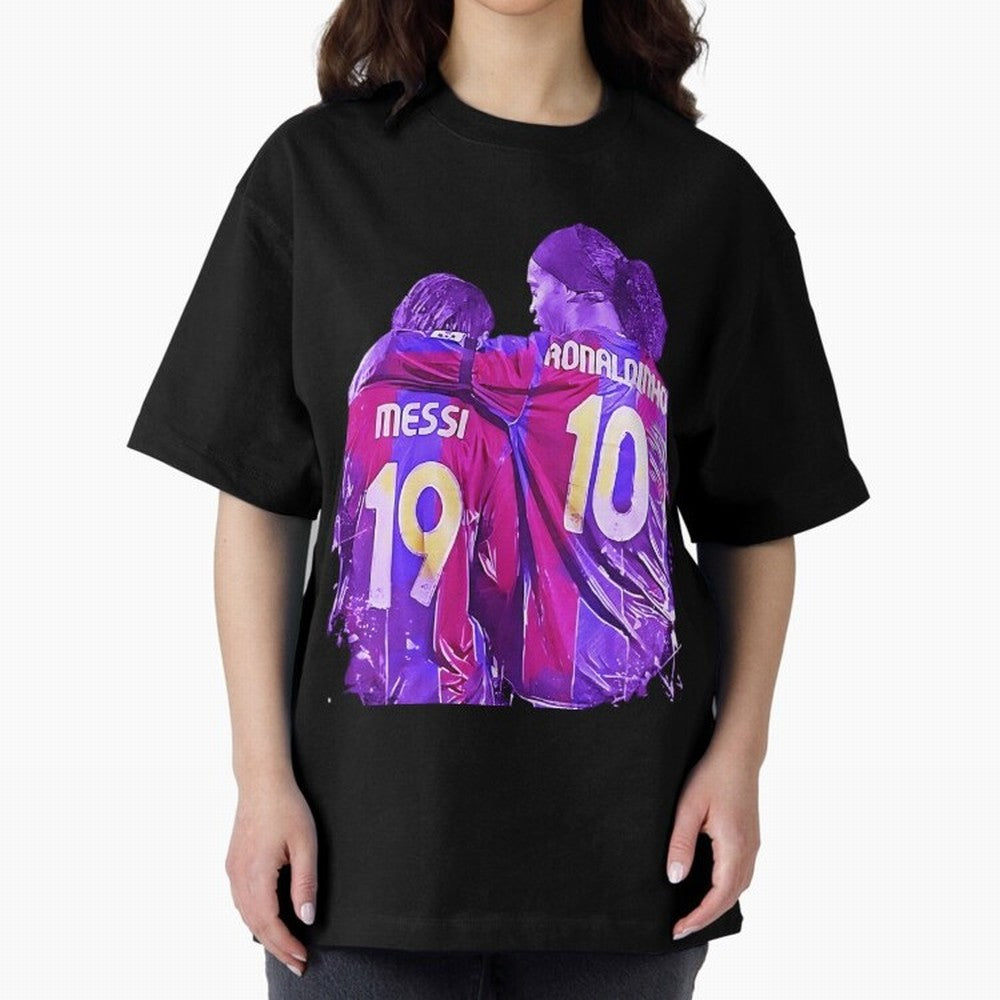 ronaldinho and messi - goat Oversized T-Shirt Share Match Day Hype around FIFA World Cup 2026 Group Stage, Mbappe, Spain and Netherlands, Stadium Memories, Football Loyalty, International Chants and Championship Tradition; Ideal for Football Dads,