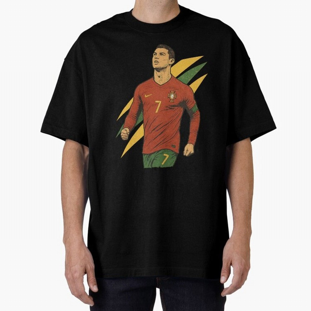 Cristiano Ronaldo Retro Portugal Football Art ¨C Vintage Supporter Design Oversized T-Shirt Bring a Vintage Feel to FIFA World Cup 2026 USA Canada Mexico Made for Messi, England Energy, Football History, Final Match Energy, Crowd Noise and Once in