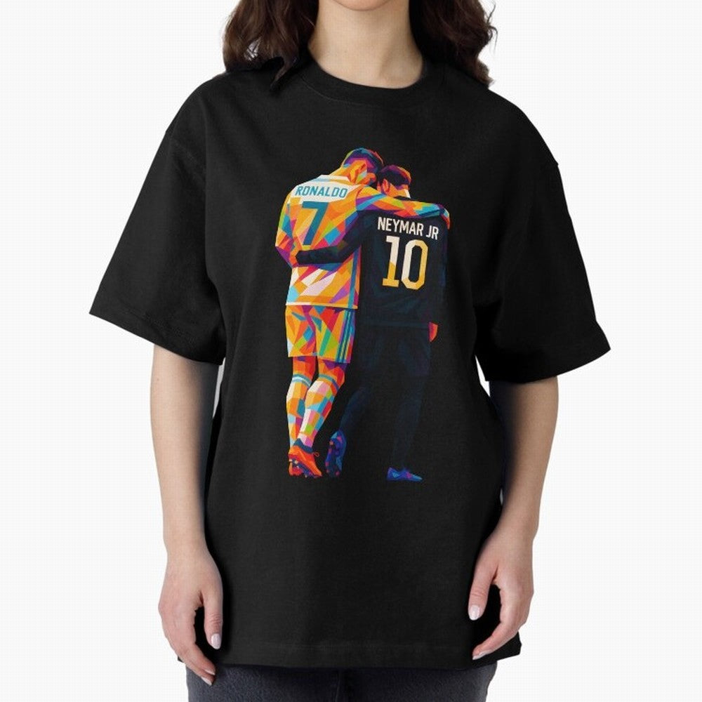 Cristiano Ronaldo & Neymar JR Wpap Art Oversized T-Shirt Celebrate Global Football Passion for FIFA World Cup 2026 Group Stage, Capturing CR7 and Messi, England, Supporter Pride, Iconic Celebrations, Legendary Names and Global Match Day Energy;