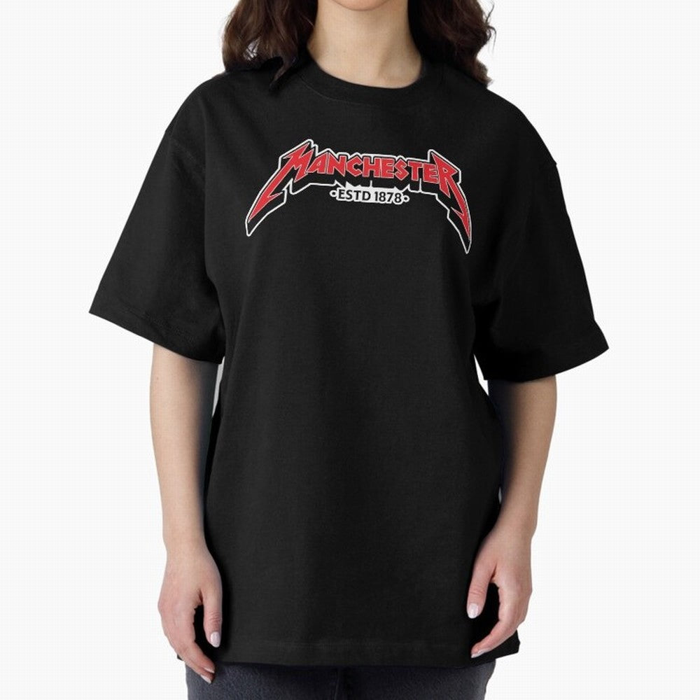 Manchester United Metal Font Oversized T-Shirt Carry the Colors and Pride of FIFA World Cup 2026 USA Canada Mexico Spirit, Inspired by Brazil, Portugal and Argentina, Mbappe, Soccer Culture, Superstar Moments, National Team Dreams and Competitive