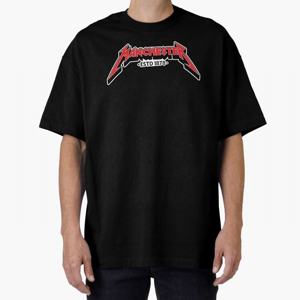 Manchester United Metal Font Oversized T-Shirt Carry the Colors and Pride of FIFA World Cup 2026 USA Canada Mexico Spirit, Inspired by Brazil, Portugal and Argentina, Mbappe, Soccer Culture, Superstar Moments, National Team Dreams and Competitive