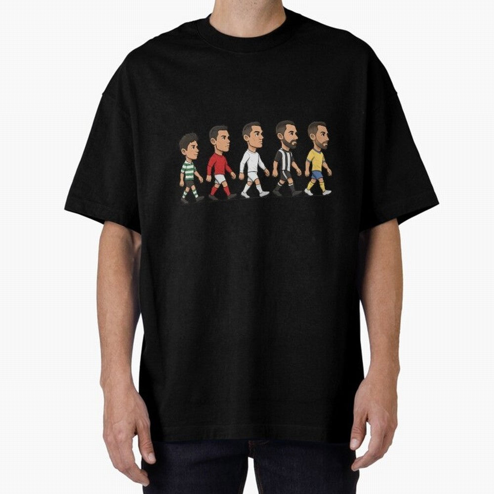 Ronaldo Evolution Sticker ¨C Cartoon Football Art from Sporting to Al-Nassr Oversized T-Shirt Step into FIFA World Cup 2026 for Fans of Messi, CR7 and Mbappe and Argentina, Bringing Tournament Hype, Historic Matchups, Family Viewing Parties and