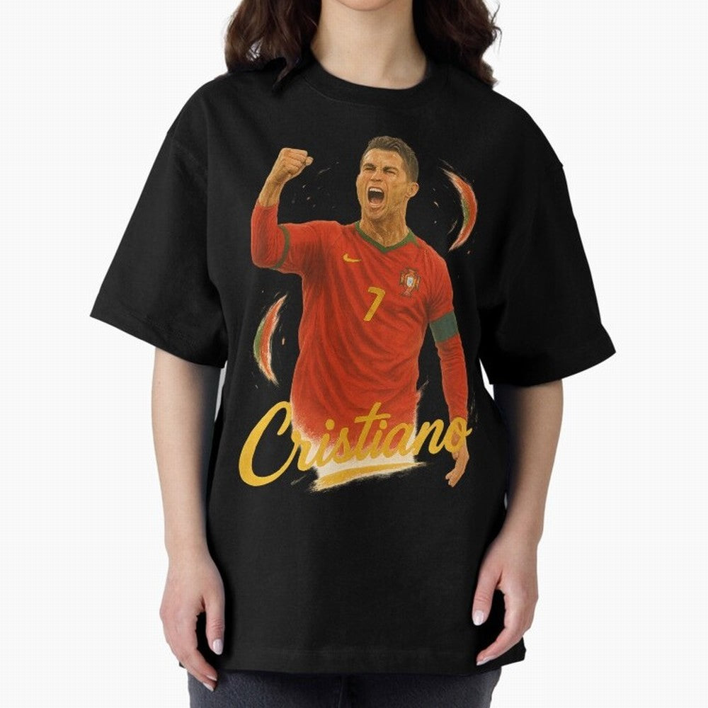 Cristiano Ronaldo Portugal Art ¨C Captain¡¯s Glory Football Tribute	 Oversized T-Shirt Celebrate Fan Culture around Global Football Passion for FIFA World Cup 2026 USA Canada Mexico, Made for Neymar, Haaland and Cristiano Ronaldo, France and