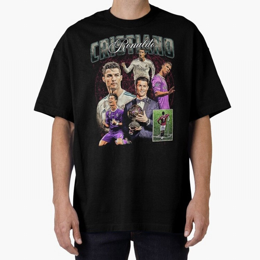 Cristiano Ronaldo Bootleg design Oversized T-Shirt Bring Bold Fan Energy to the FIFA World Cup 2026 Journey through Messi, CR7 and Mbappe Highlights, France Pride, Football History, Final Match Energy, Crowd Noise and Once in a Lifetime Moments;