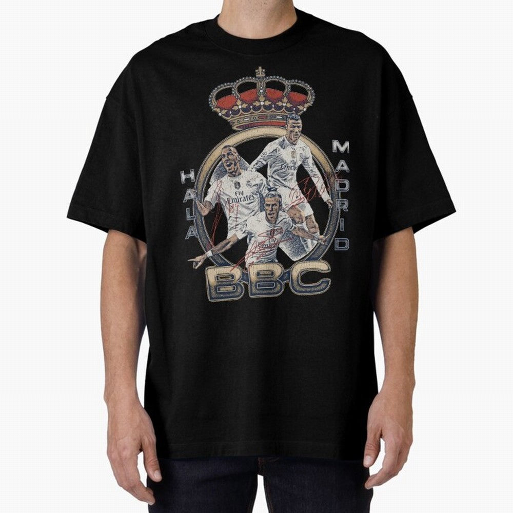 BBC of Real Madrid Oversized T-Shirt Carry the Dream of FIFA World Cup 2026 Group Stage Spirit, Featuring France and Portugal, Haaland, Worldwide Fan Energy, Dramatic Goals, Stadium Lights and Championship Celebrations; Perfect for Fans,