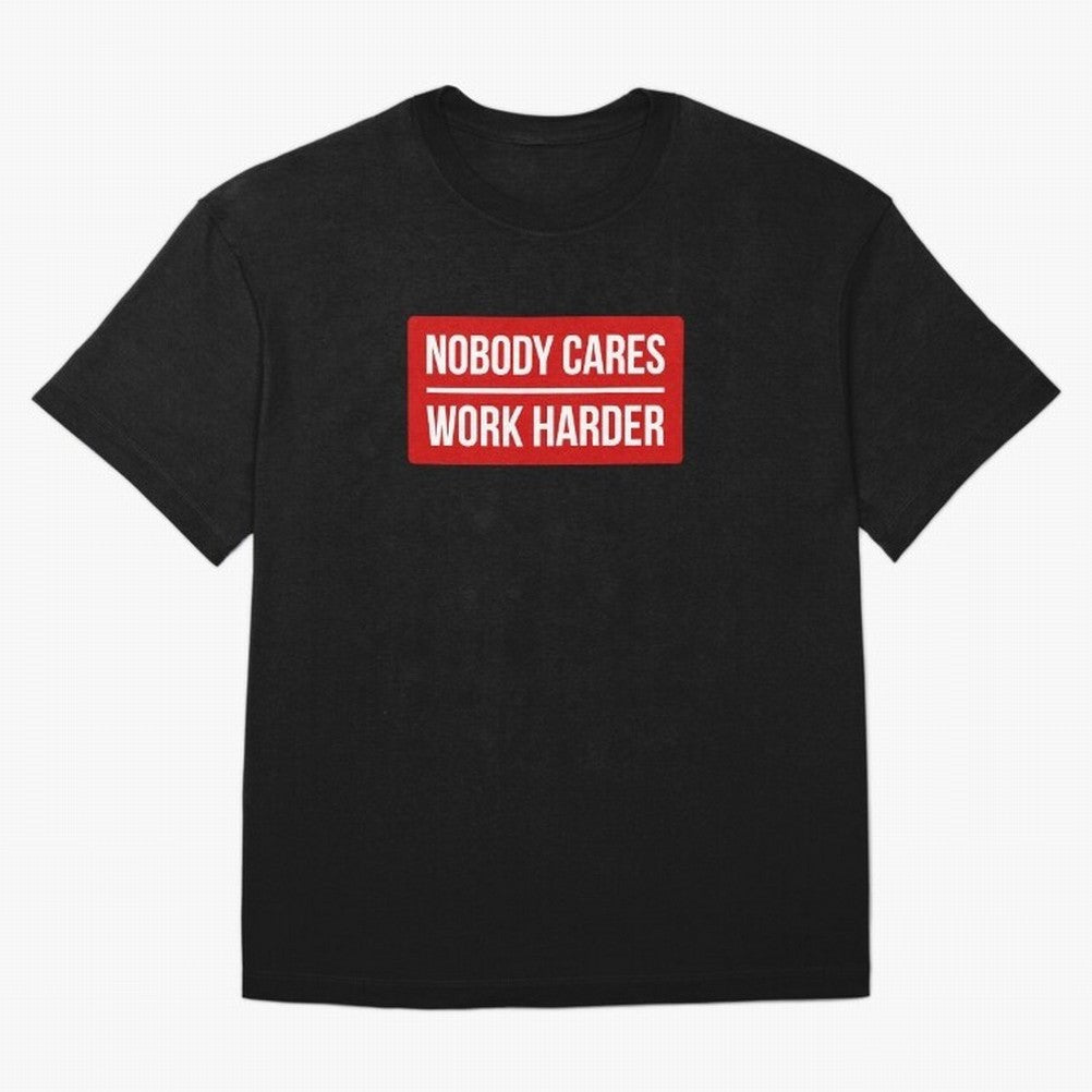 Nobody Cares Work Harder (Red Design) Oversized T-Shirt Celebrate the Road through the FIFA World Cup 2026 Group Stage Journey through Haaland Highlights, Spain and Netherlands Pride, Sports Nostalgia, International Competition, Famous Players and