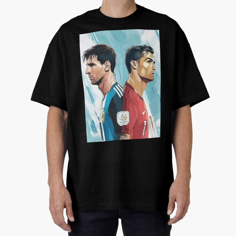 Lionel Messi and Cristiano Ronaldo Oversized T-Shirt Stand Out with Spirit from FIFA World Cup 2026 USA Canada Mexico Spirit, with Argentina and Brazil, Haaland, Global Supporter Spirit, Legendary Goals, National Colors and Tournament Celebration;