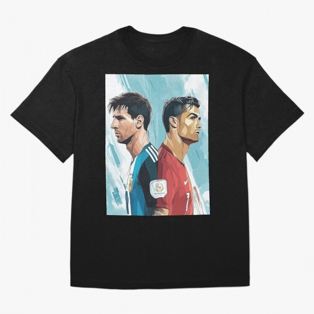 Lionel Messi and Cristiano Ronaldo Oversized T-Shirt Stand Out with Spirit from FIFA World Cup 2026 USA Canada Mexico Spirit, with Argentina and Brazil, Haaland, Global Supporter Spirit, Legendary Goals, National Colors and Tournament Celebration;