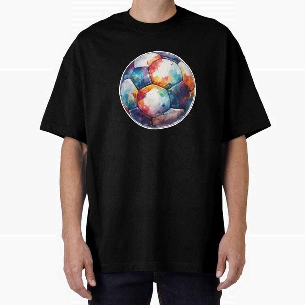 Football Soccer Ball Watercolor Illustration Drawing (Light Red BG) Oversized T-Shirt Fuel Your Fan Pride for Match Day Hype around FIFA World Cup 2026 Group Stage, Cristiano Ronaldo, Argentina and Brazil, Worldwide Fan Energy, Dramatic Goals,