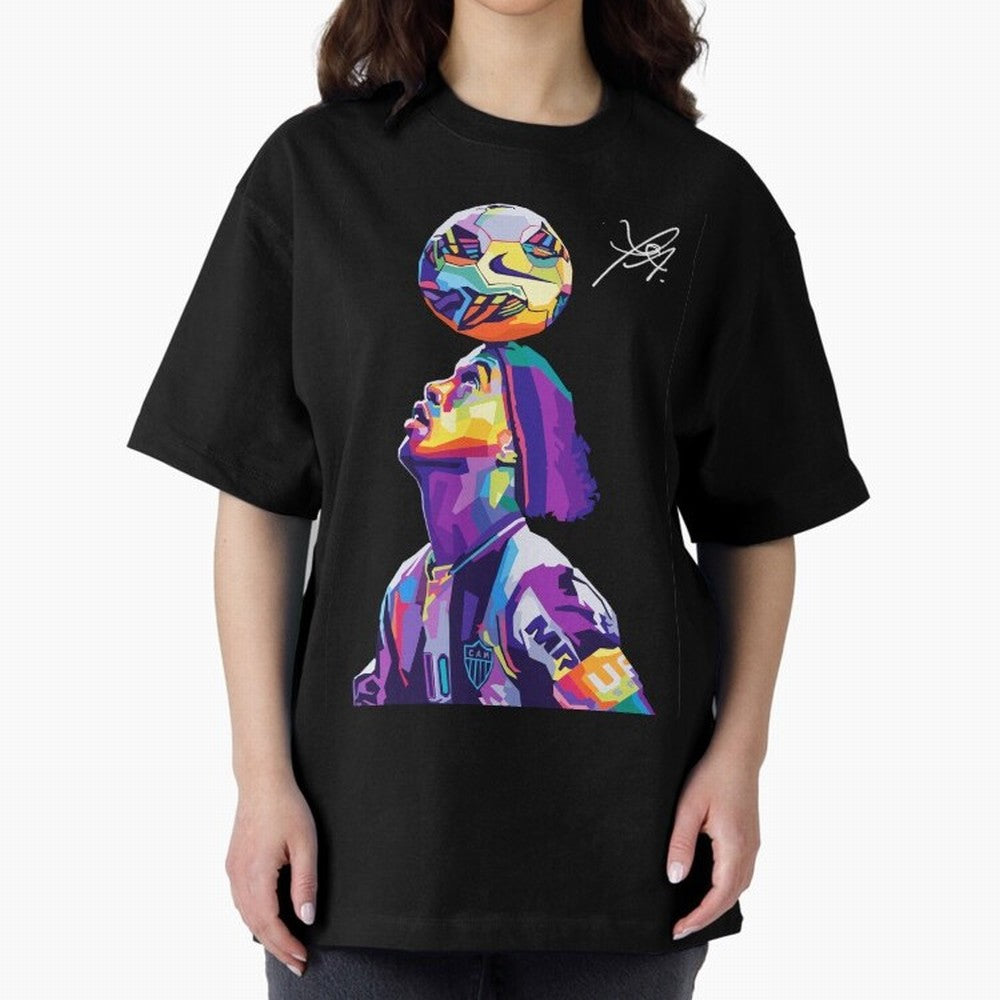 Ronaldinho Wpap Pop Art Oversized T-Shirt Feel International Energy from FIFA World Cup 2026 USA Canada Mexico Spirit, Celebrating Portugal, Neymar, Haaland and Cristiano Ronaldo, Supporter Pride, Iconic Celebrations, Legendary Names and Global