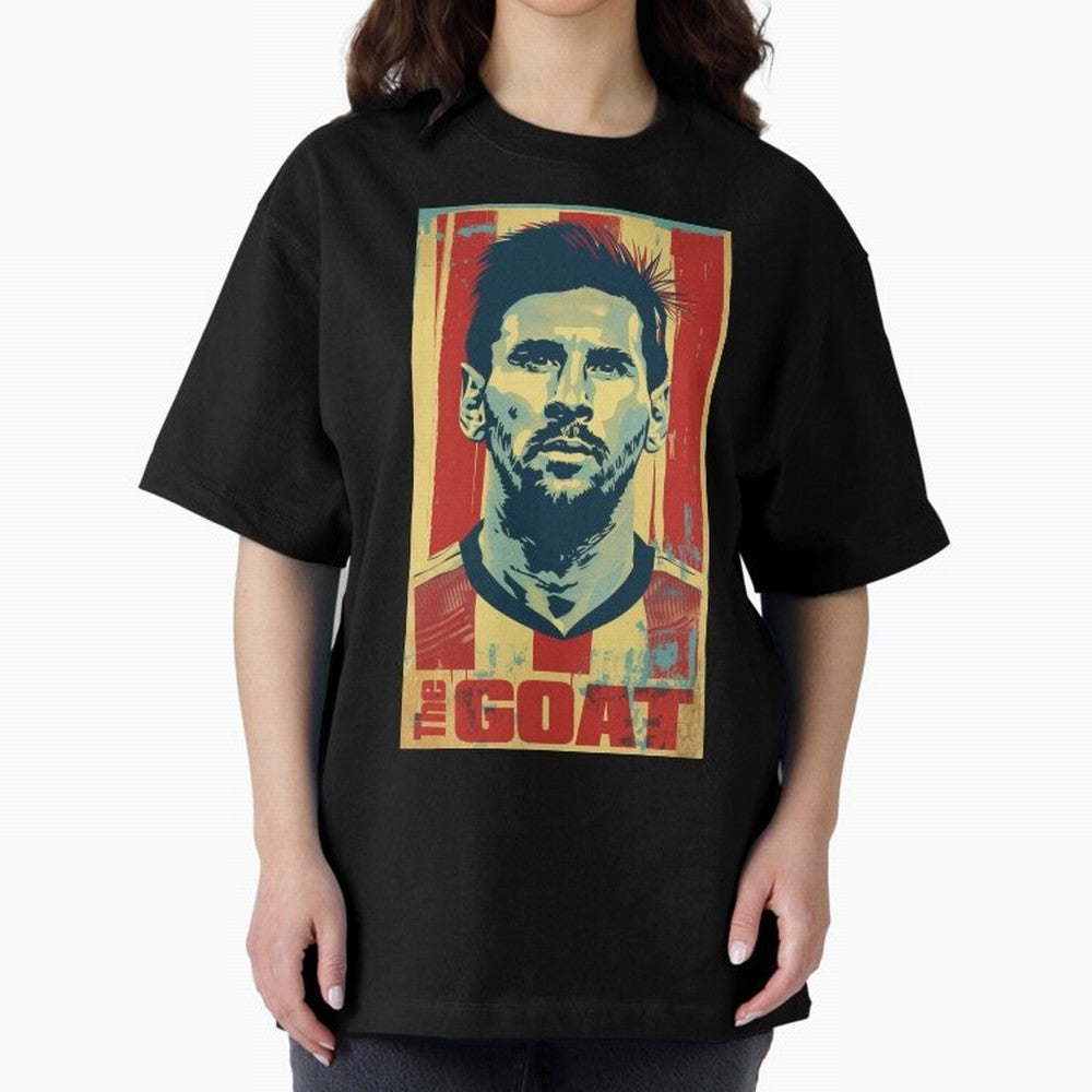 Messi The GOAT Graphic poster design Oversized T-Shirt Mark FIFA World Cup 2026 Inspired by Mbappe, Germany Energy, Sports Nostalgia, International Competition, Famous Players and Unforgettable Victories; Perfect for Supporters Who Want Bold