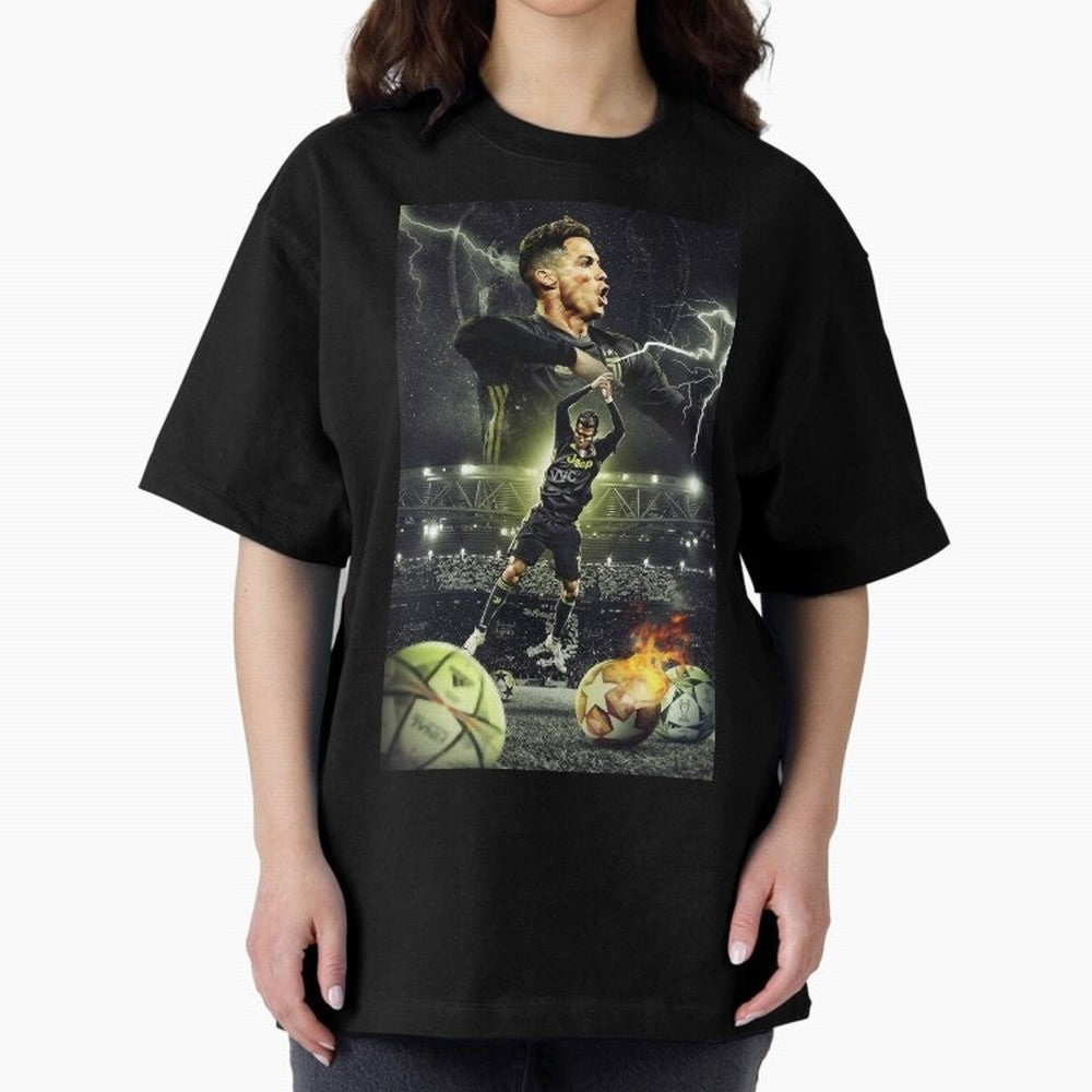 Ronaldo Illustration Oversized T-Shirt Show Your Love for Match Day Hype around FIFA World Cup 2026, CR7 and Messi, Argentina, France and Brazil, Football Passion, Legendary Performances, Festival Vibes and Supporter Community; Perfect for Fans,