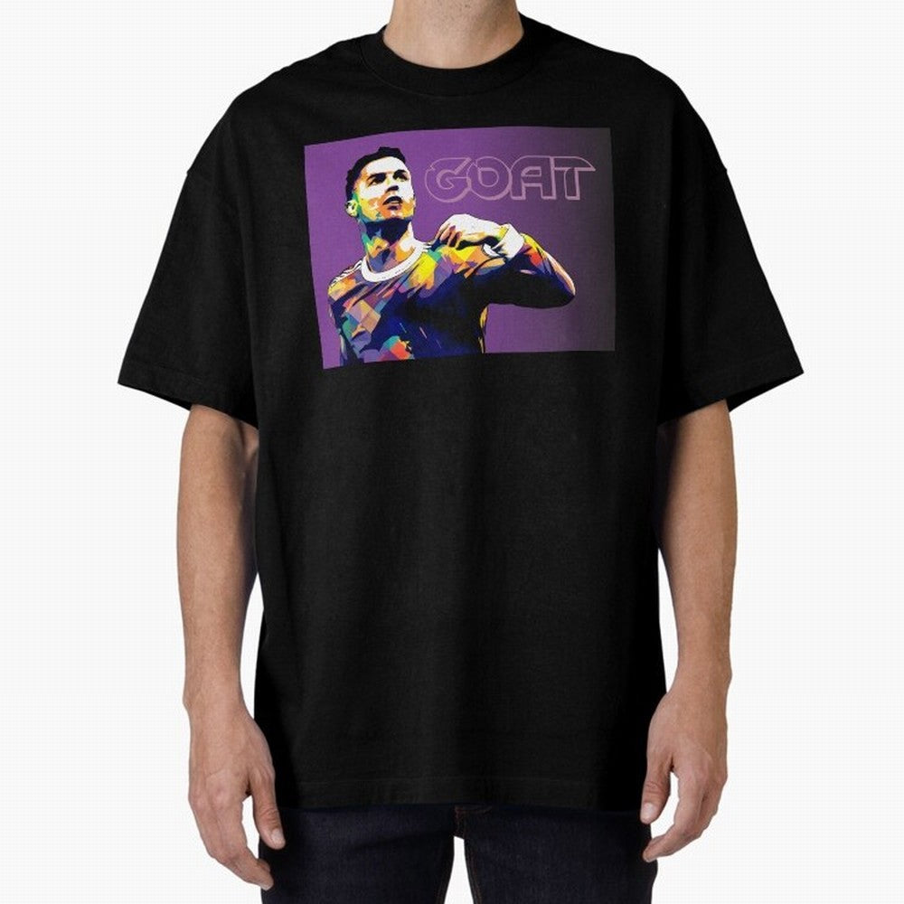Cristiano Ronaldo Goat Popart Oversized T-Shirt Feel the Trophy Chase of FIFA World Cup 2026 USA Canada Mexico Inspired by CR7, Germany Energy, Retro Football Energy, Iconic Rivalries, Trophy Chase Drama and Stadium Atmosphere; Made for Collectors