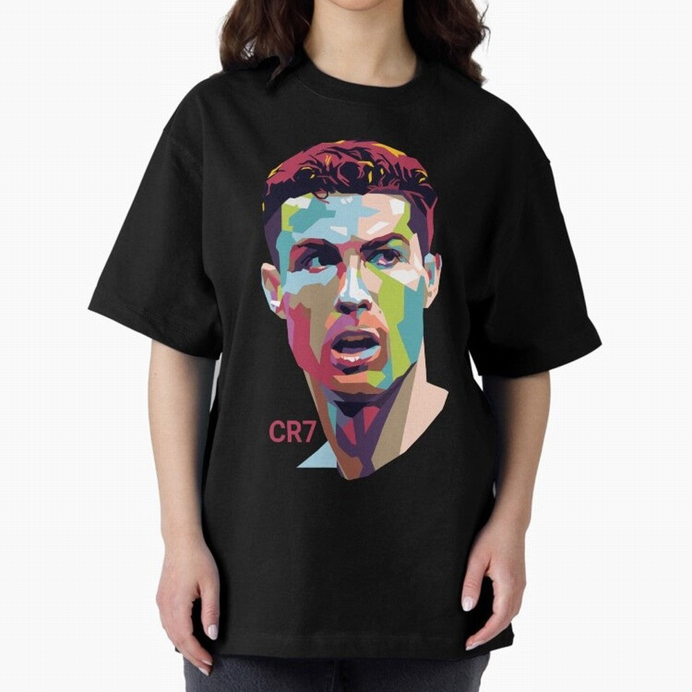 Cristiano Ronaldo Pop Art Portrait Oversized T-Shirt Bring a Vintage Feel to the FIFA World Cup 2026 Group Stage Journey through Messi, CR7 and Mbappe Highlights, Argentina, France and Brazil Pride, Supporter Pride, Iconic Celebrations, Legendary