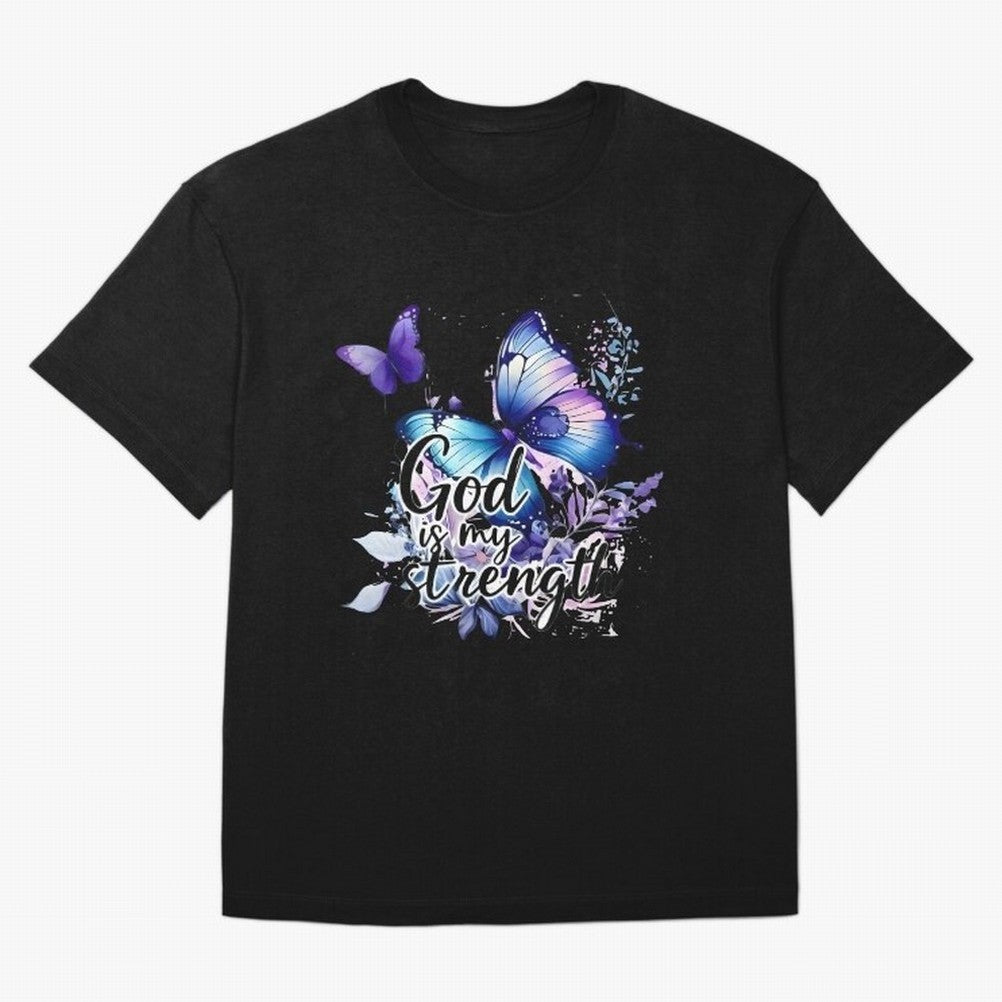 God is My Strength - Blue Butterfly Watercolor Art Oversized T-Shirt Cheer for Match Day Hype around FIFA World Cup 2026 USA Canada Mexico, Cristiano Ronaldo, Haaland and CR7, Argentina, Sports Nostalgia, International Competition, Famous Players