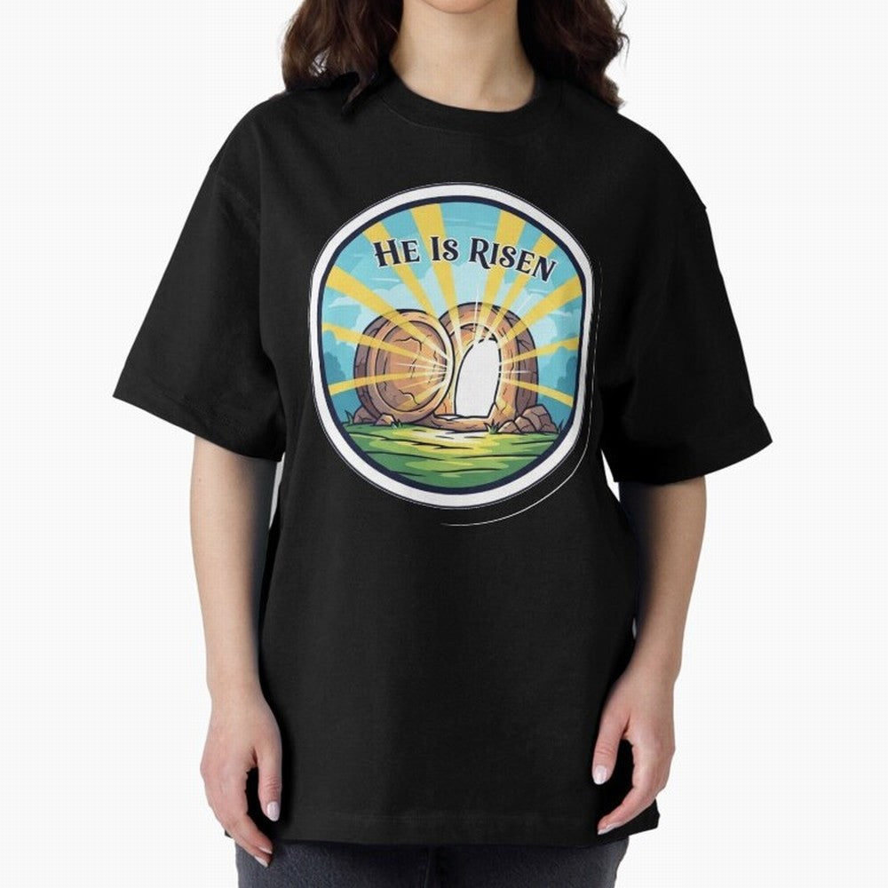 He Is Risen Indeed Easter Faith Sticker Oversized T-Shirt Bring Match Day Hype around FIFA World Cup 2026, CR7 and Messi, Germany, Tournament Hype, Historic Matchups, Family Viewing Parties and Global Sports Pride; Made for Die Hard Supporters,