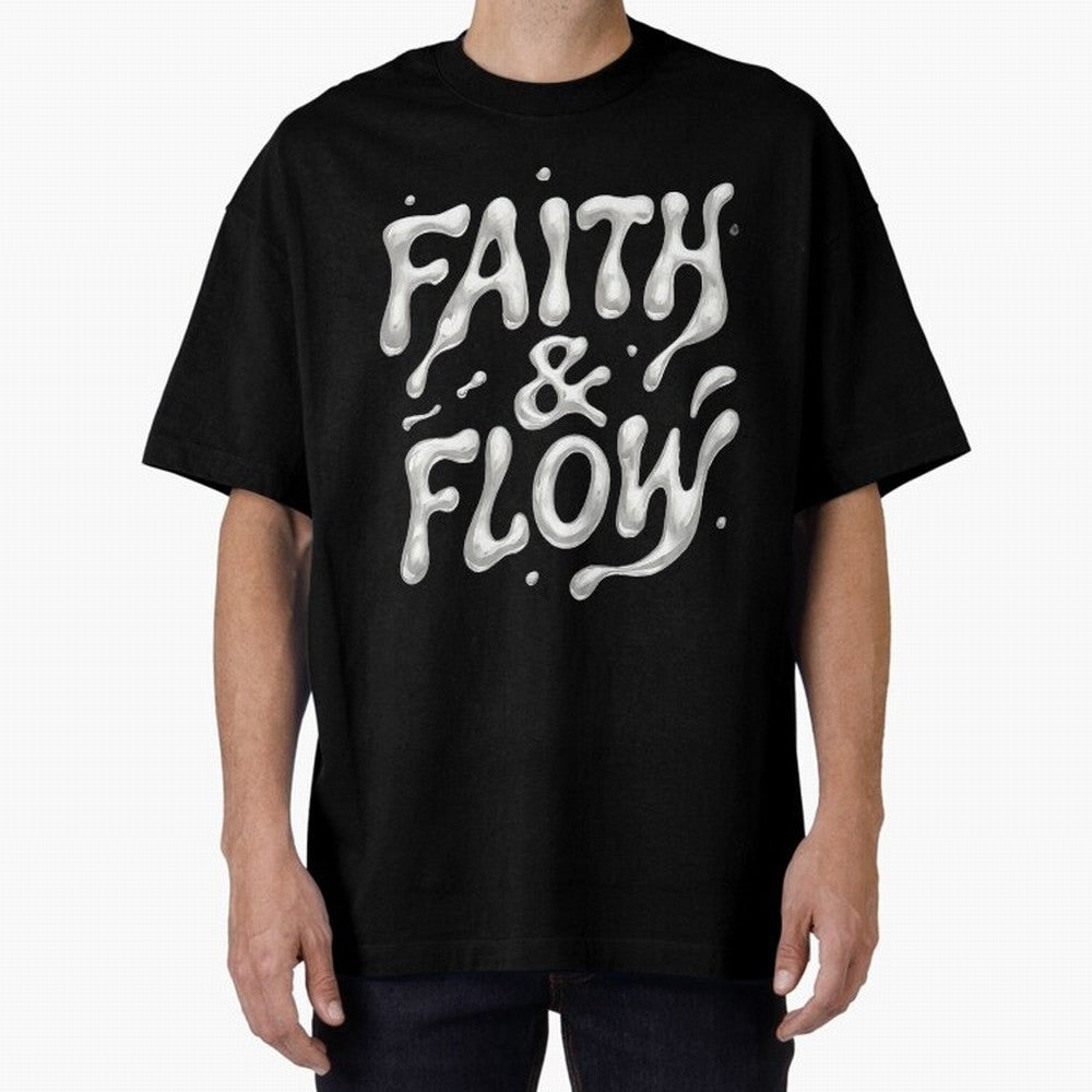 FAITH & FLOW - Liquid Chrome Typography - Urban Christian Oversized T-Shirt Bring Home FIFA World Cup 2026 Group Stage Spirit, Centered on Brazil, Haaland and Mbappe, Football Festival Excitement, Trophy Ambitions, Country Rivalries and Star Player