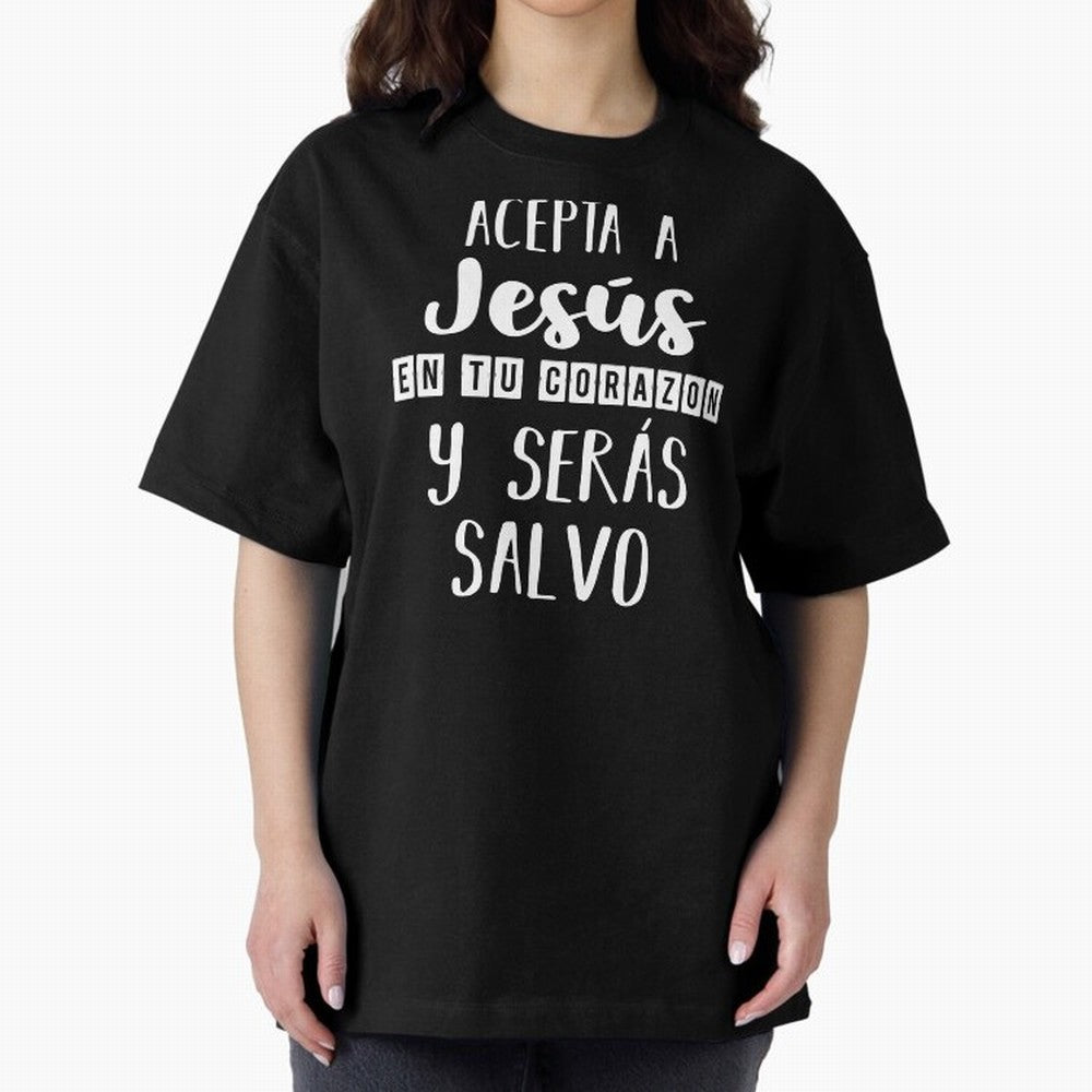 Acepta a Jes¨²s en tu Corazon Mensaje Cristianos Dios Spanish Oversized T-Shirt Join the Countdown to Global Football Passion for FIFA World Cup 2026 Group Stage, Inspired by Messi, Spain and Netherlands, Classic Soccer Heritage, Championship
