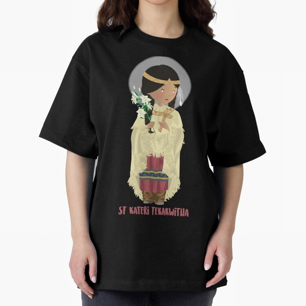 Saint Kateri Tekakwitha Oversized T-Shirt Carry the Dream of FIFA World Cup 2026 Group Stage for Fans of CR7 and Messi and England and Germany, Bringing Championship Spirit, Famous Goals, Roaring Crowds and International Football Unity; Made for