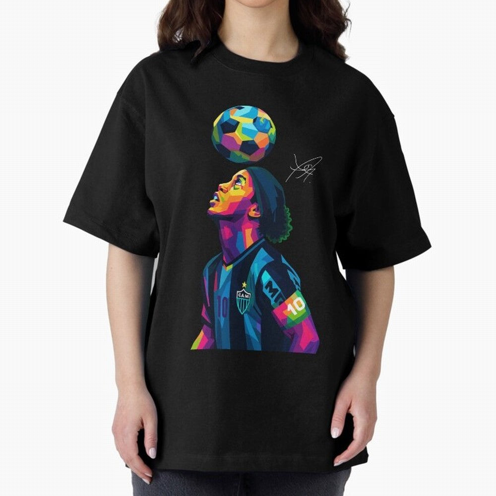 Ronaldinho Wpap Art Oversized T-Shirt Turn Football Passion into FIFA World Cup 2026 for Fans of Haaland and Mbappe and Portugal, Bringing Football Festival Excitement, Trophy Ambitions, Country Rivalries and Star Player Buzz; Built for Supporters