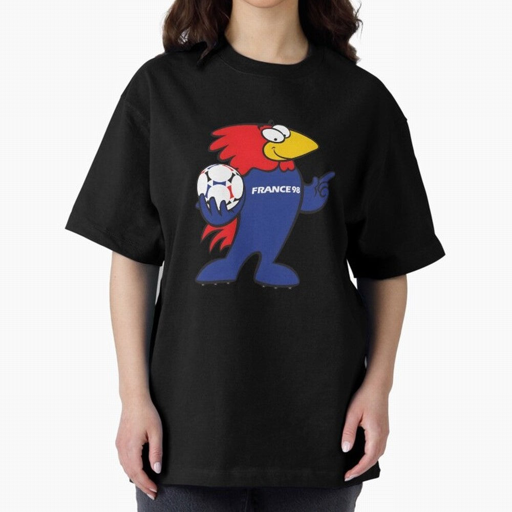 Footix - World Cup 98' Mascote Logo Oversized T-Shirt Show Your Stadium Side during FIFA World Cup 2026 for Fans of Messi, CR7 and Mbappe and Argentina, France and Brazil, Bringing Stadium Memories, Football Loyalty, International Chants and