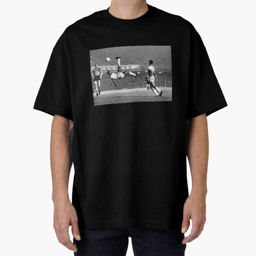 PELE LEGENDARY BICYCLE KICK BLACK AND WHITE5 Oversized T-Shirt Bring Bold Fan Energy to FIFA World Cup 2026 Group Stage for Fans of Messi and France and Portugal, Bringing Football Festival Excitement, Trophy Ambitions, Country Rivalries and Star