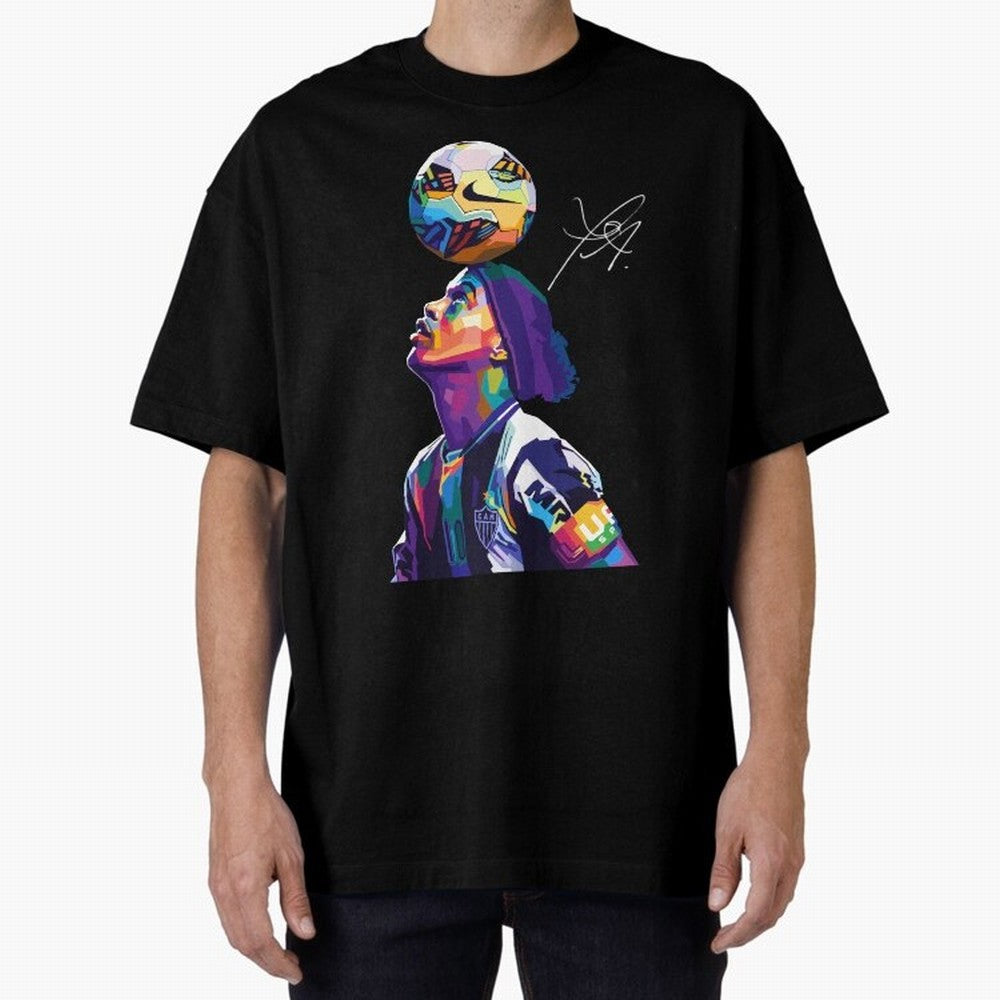 Ronaldinho Wpap Pop Art Oversized T-Shirt Support Global Football Passion for FIFA World Cup 2026, Celebrating Cristiano Ronaldo, Argentina, France and Brazil, Football History, Final Match Energy, Crowd Noise and Once in a Lifetime Moments;