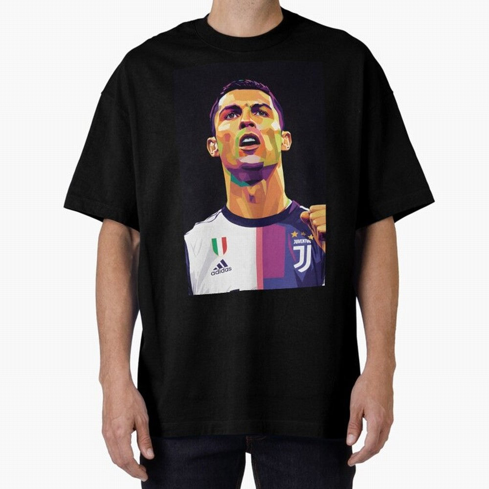 Ronaldo pop art Oversized T-Shirt Celebrate Soccer Greatness during Match Day Hype around FIFA World Cup 2026, CR7 and Messi, Portugal, Spain and Germany, Vintage Soccer Flavor, Modern Football Stars, National Flags and Final Night Emotion; Made