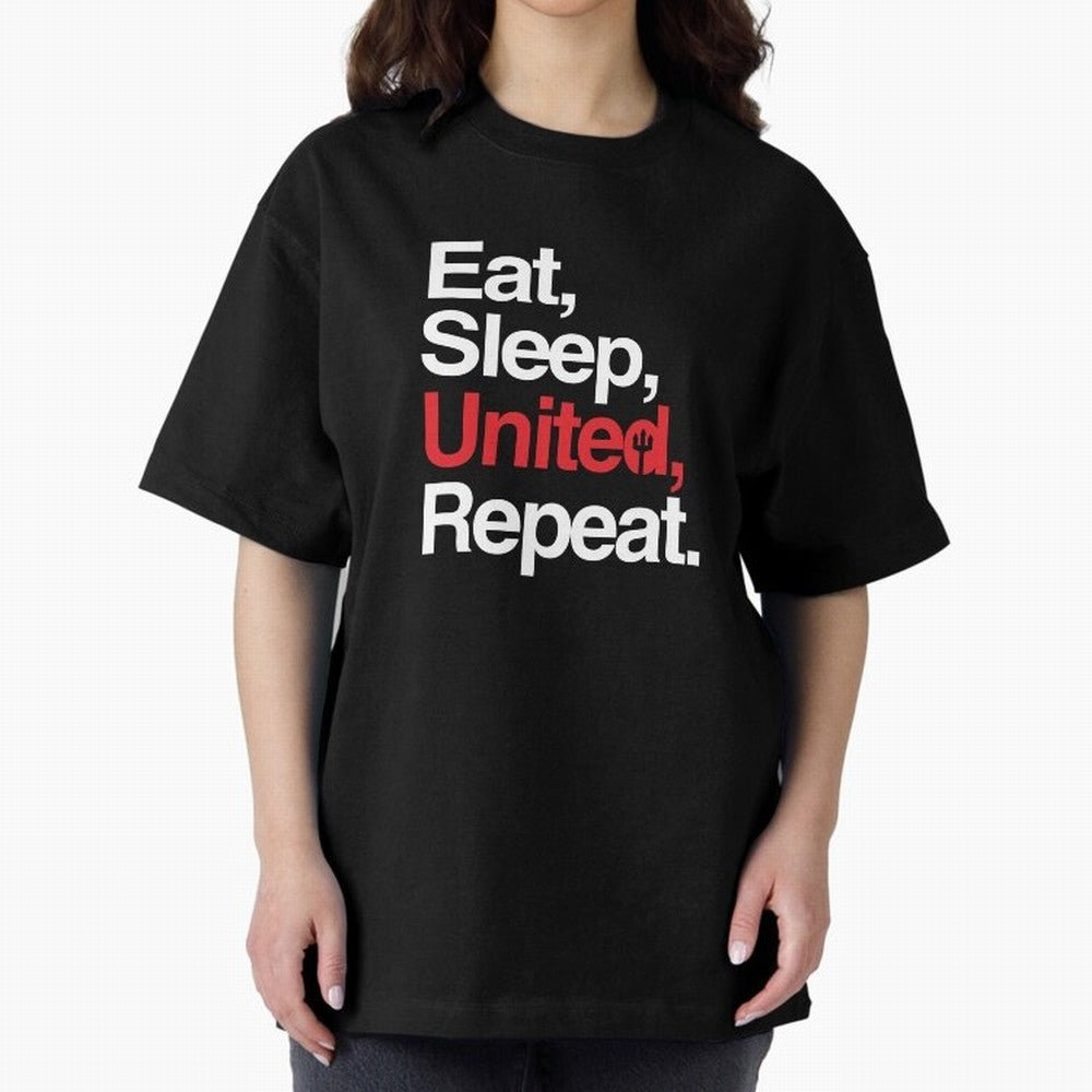 Eat, Sleep, United, Repeat - Funny Manchester United Quote Oversized T-Shirt Turn Football Passion into Global Football Passion for FIFA World Cup 2026 USA Canada Mexico, Highlighting Messi, CR7 and Mbappe, Brazil, Portugal and Argentina, Vintage