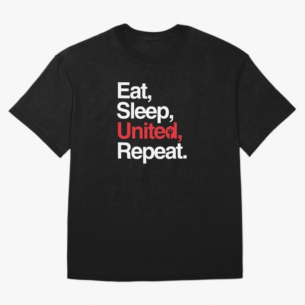 Eat, Sleep, United, Repeat - Funny Manchester United Quote Oversized T-Shirt Turn Football Passion into Global Football Passion for FIFA World Cup 2026 USA Canada Mexico, Highlighting Messi, CR7 and Mbappe, Brazil, Portugal and Argentina, Vintage