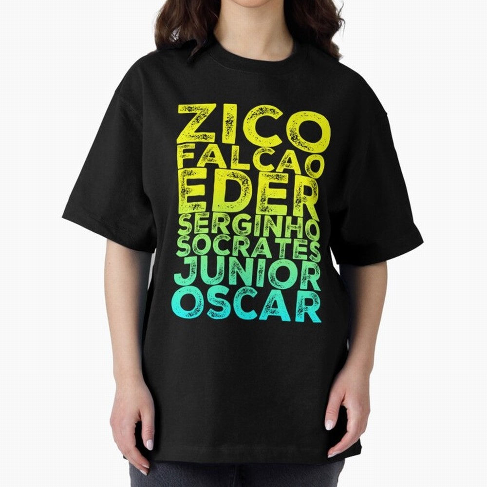 Brazil 1982 zico socrates eder best team never to win world cup79 Oversized T-Shirt Create FIFA World Cup 2026 Group Stage for Fans of Messi, Neymar and Mbappe and Argentina and Brazil, Bringing Football History, Final Match Energy, Crowd Noise and