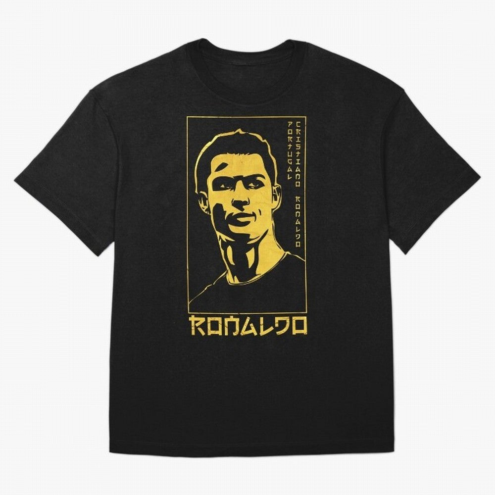 Ronaldo Golden Style Portrait art illustration Oversized T-Shirt Show Match Day Excitement for Match Day Hype around FIFA World Cup 2026, Messi, CR7 and Mbappe, Brazil, Portugal and Argentina, Championship Spirit, Famous Goals, Roaring Crowds and