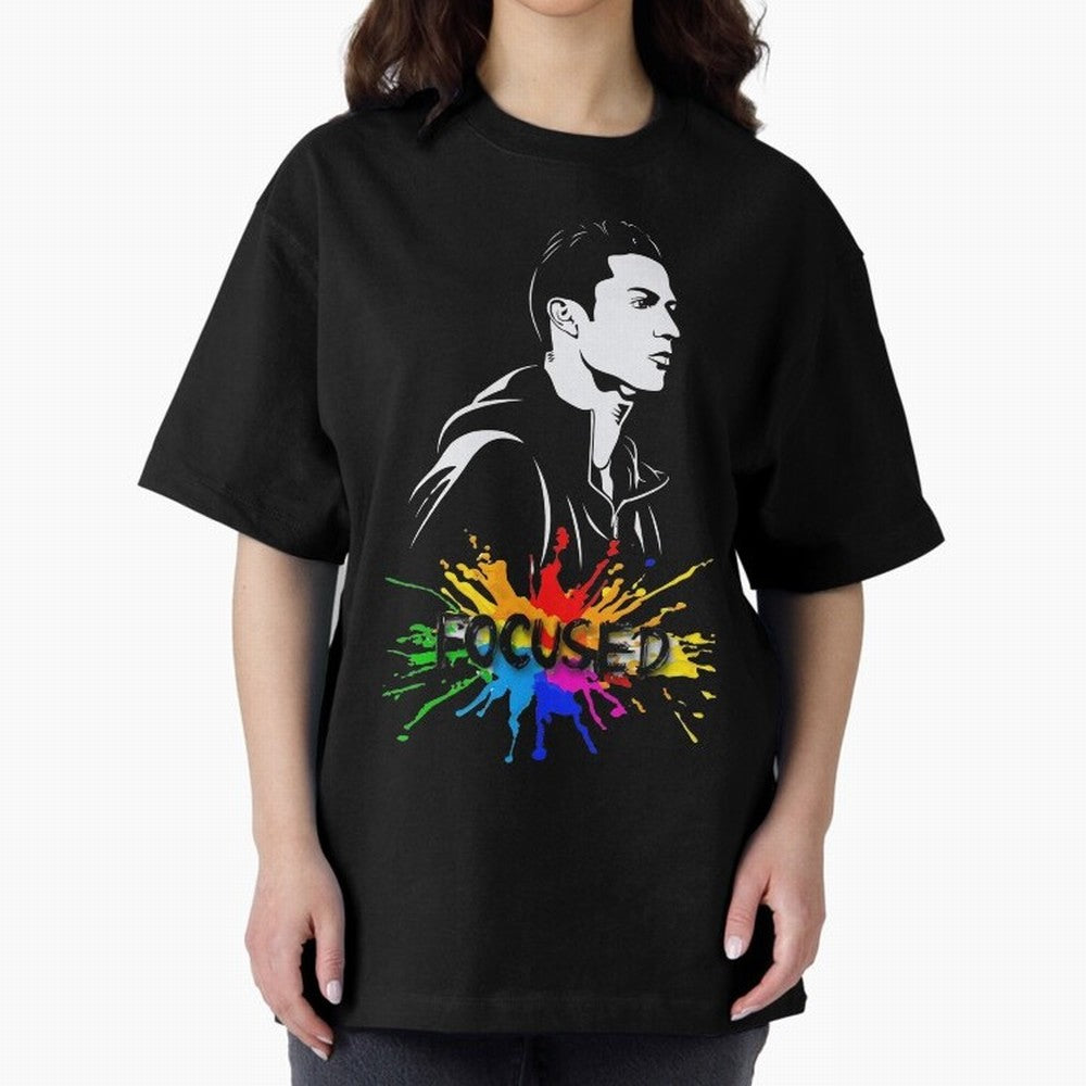 Christiano Ronaldo Focused Oversized T-Shirt Back Your Heroes with FIFA World Cup 2026 Spirit, Capturing France, Haaland, Match Day Excitement, Supporter Culture, Golden Goals and Global Football Passion; Great for Watch Parties, Sports Bars,