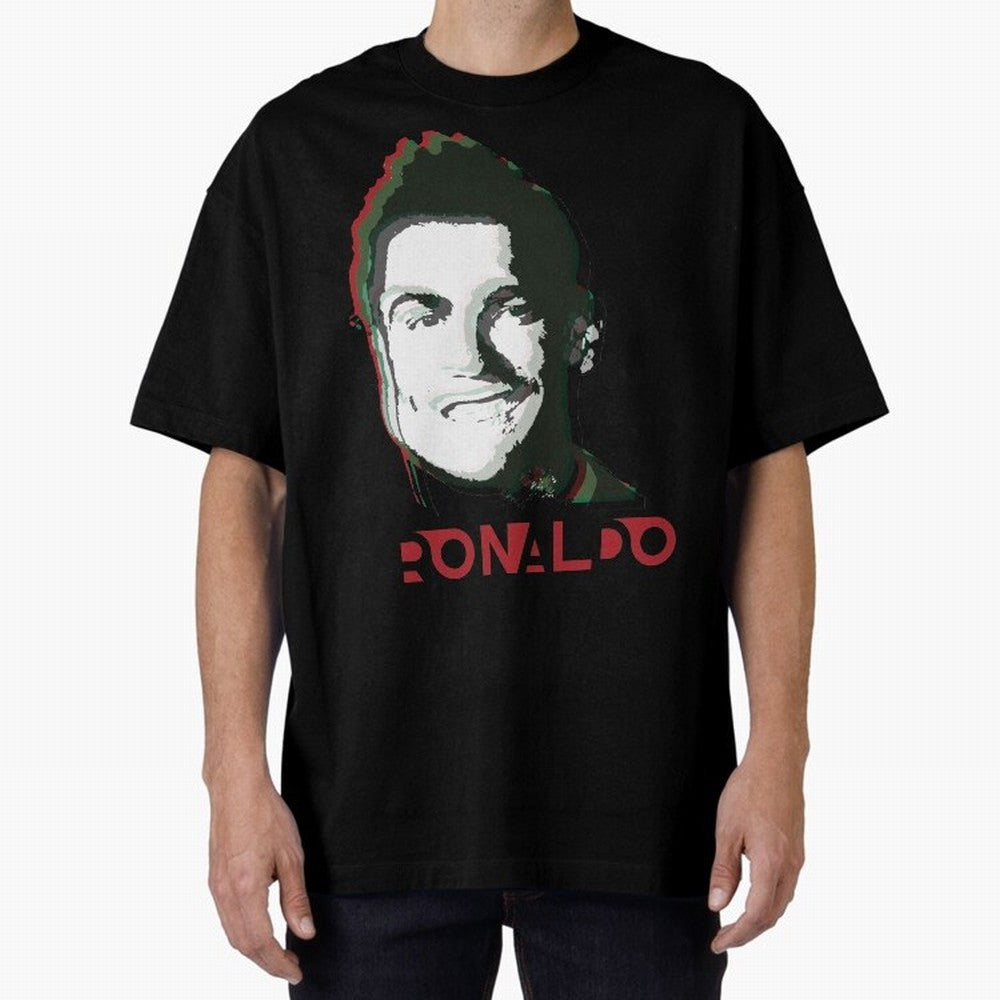 Portugal Football Captain Cristiano Ronaldo 3D Anaglyph Portrait Oversized T-Shirt Experience the Global Stage of FIFA World Cup 2026 USA Canada Mexico Capturing Neymar, Portugal Energy, Football History, Final Match Energy, Crowd Noise and Once in