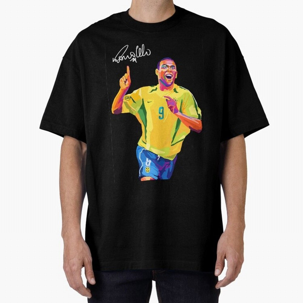 Ronaldo Nazario Pop Art Oversized T-Shirt Honor Champions and Dreams in FIFA World Cup 2026 Group Stage Connected to Mbappe and Neymar, Brazil, Portugal and Argentina Energy, Football Passion, Legendary Performances, Festival Vibes and Supporter