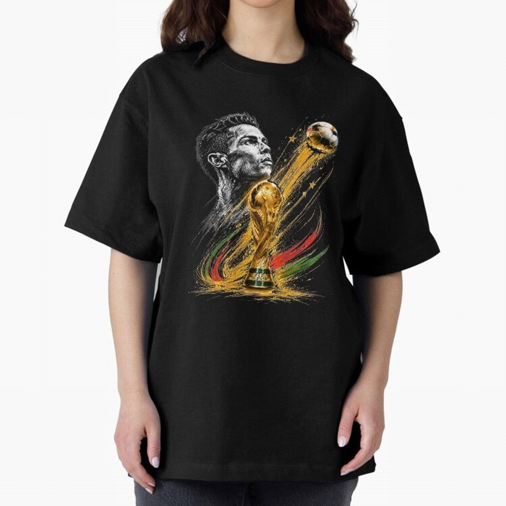 Ronaldo with World Cup Oversized T-Shirt Show Your Love for FIFA World Cup 2026 USA Canada Mexico with CR7 and Messi, England, France and Netherlands Energy, Soccer Culture, Superstar Moments, National Team Dreams and Competitive Fire; Built for