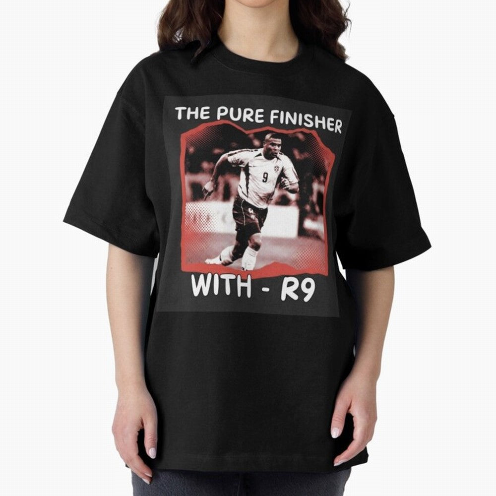 Ronaldo R9 The Pure Finisher Vintage Oversized T-Shirt Celebrate Soccer Greatness during FIFA World Cup 2026 Celebrating Haaland and Mbappe, Brazil Energy, Vintage Soccer Flavor, Modern Football Stars, National Flags and Final Night Emotion; Ideal