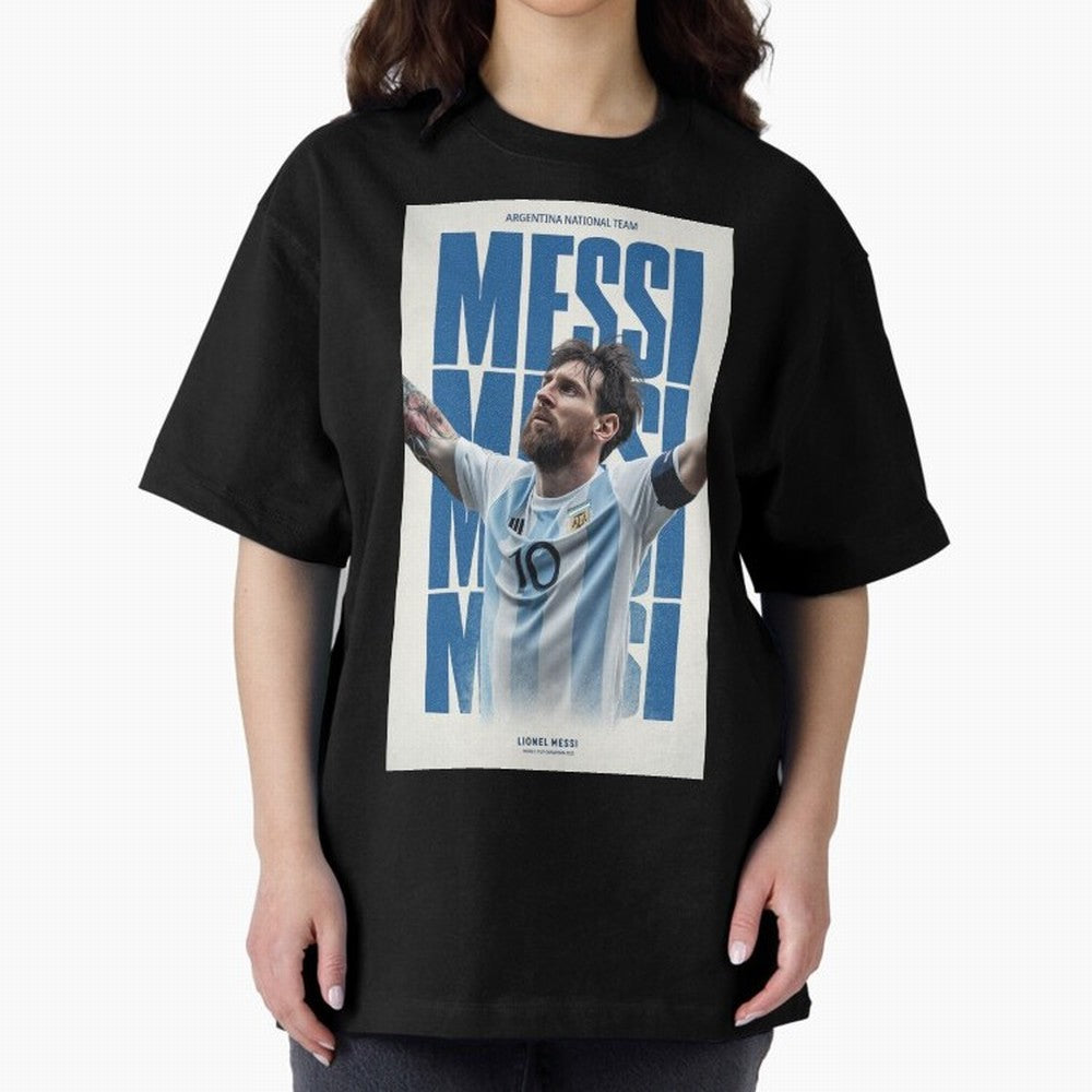 Messi Champion Graphic Oversized T-Shirt Celebrate Fan Culture around Global Football Passion for FIFA World Cup 2026 USA Canada Mexico, Capturing Neymar, Haaland and Cristiano Ronaldo, Brazil, Sports Nostalgia, International Competition, Famous