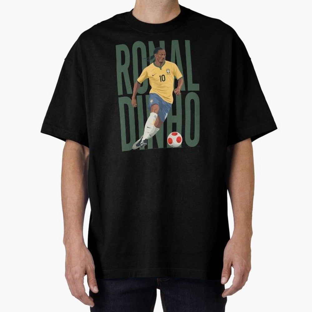Ronaldinho Gaucho in action Minimalist Graphic Oversized T-Shirt Celebrate Golden Goal Energy in FIFA World Cup 2026 USA Canada Mexico Capturing Cristiano Ronaldo, Haaland and CR7, Argentina, France and Brazil Energy, Match Day Excitement,