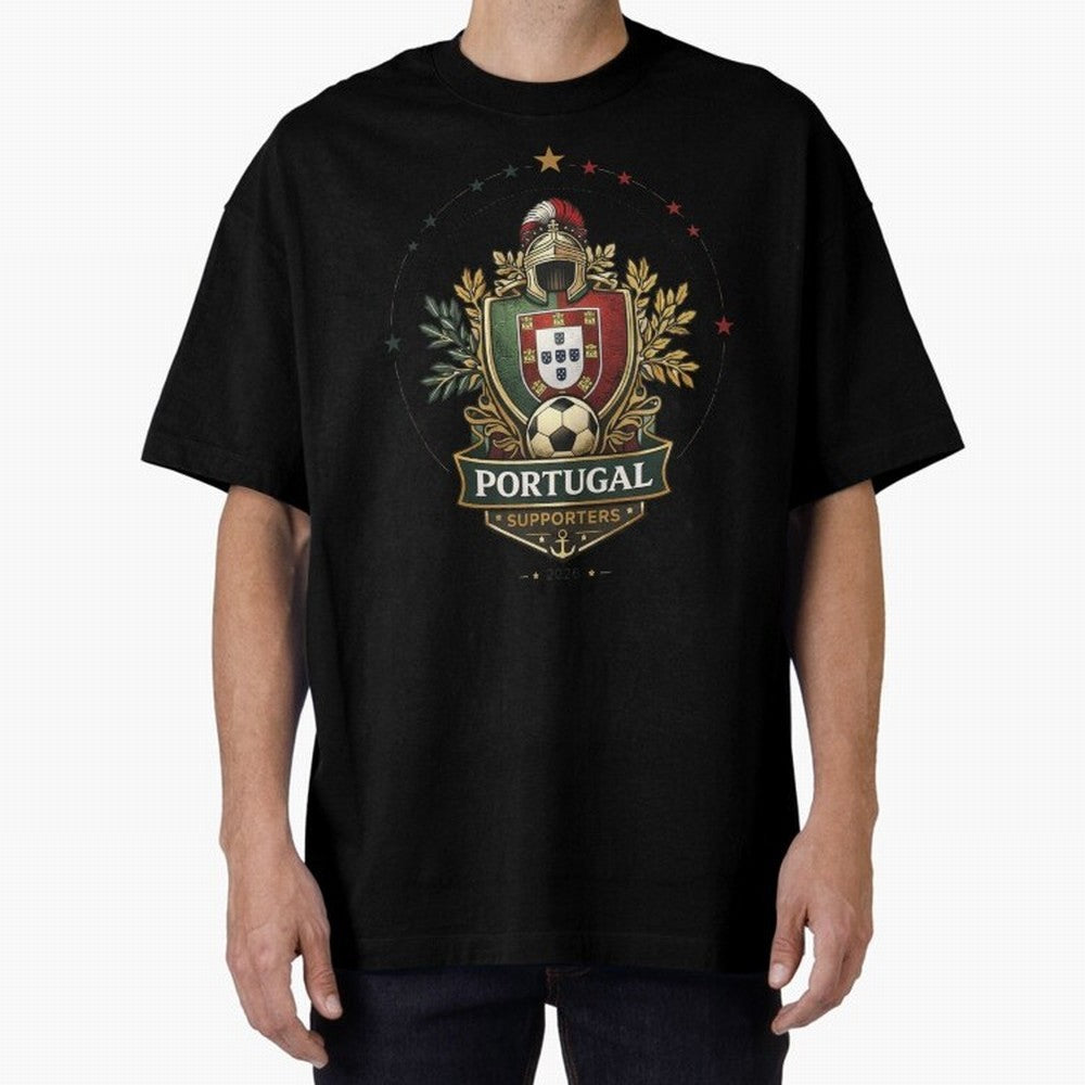 Portugal 2026 Football Crest ¨C Portuguese Soccer Supporters Pride Design Oversized T-Shirt Wear the Spirit of FIFA World Cup 2026 Group Stage Capturing Haaland, Germany Energy, Goal Celebration Energy, Supporter Heritage, Football Icons and