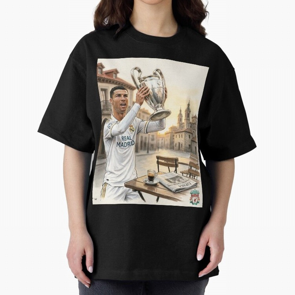 Madrid Oversized T-Shirt Bring the FIFA World Cup 2026 Group Stage Journey through CR7 and Messi Highlights, England and Germany Pride, Football Passion, Legendary Performances, Festival Vibes and Supporter Community; Ideal for Football Dads,